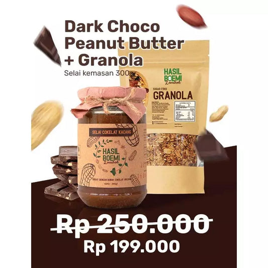 Paket Dark Choco Peanut Butter & Sugar Free Granola - Makanan Sehat Natural Organik rendah gula