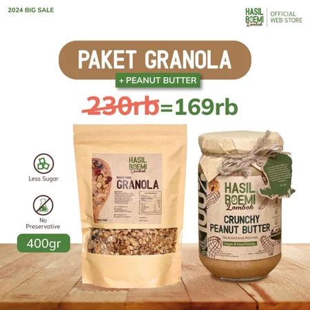 Paket Sugar Free Granola & Selai Kacang ( Peanut Butter ) - Makanan Sehat ORGANIK bebas gula diet diabetes selai KACANG Murni